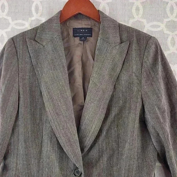 Cambia Mark Shale Virgin Wool Brown Striped Blazer Women's 6 - Picture 2 of 11